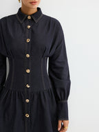 Denim Shirt Dress with Metal Button Details