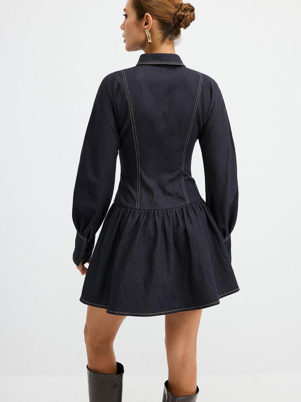 Denim Shirt Dress with Metal Button Details