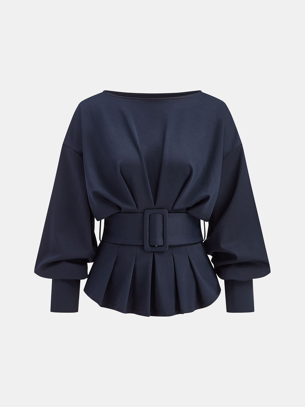 Boat Neck Sweatshirt with Peplum and Wide Belt