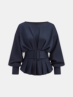 Boat Neck Sweatshirt with Peplum and Wide Belt