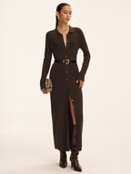 Long Sleeve Knit Maxi Dress with Button Detail