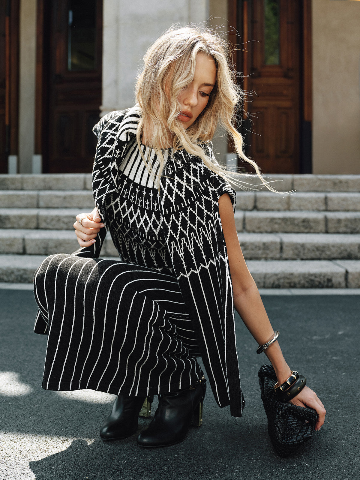 Fair Isle Knit Sleeveless Long Dress
