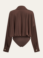 Satin-Collared Bodysuit with Sleek Metal Buttons