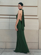 Satin Halter Dress with Open Back Design