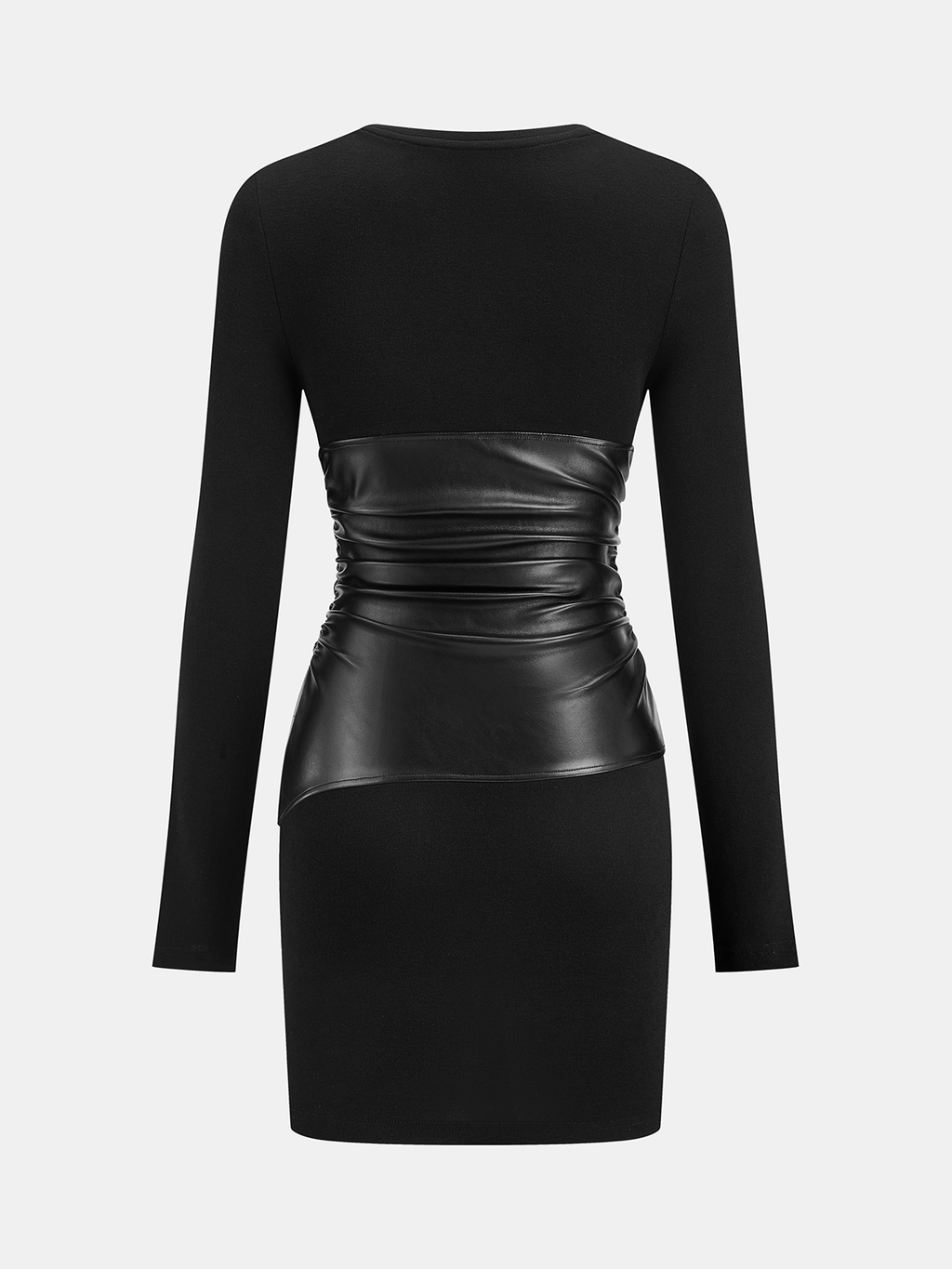 Knit Dress with PU Leather Panels, Long Sleeve