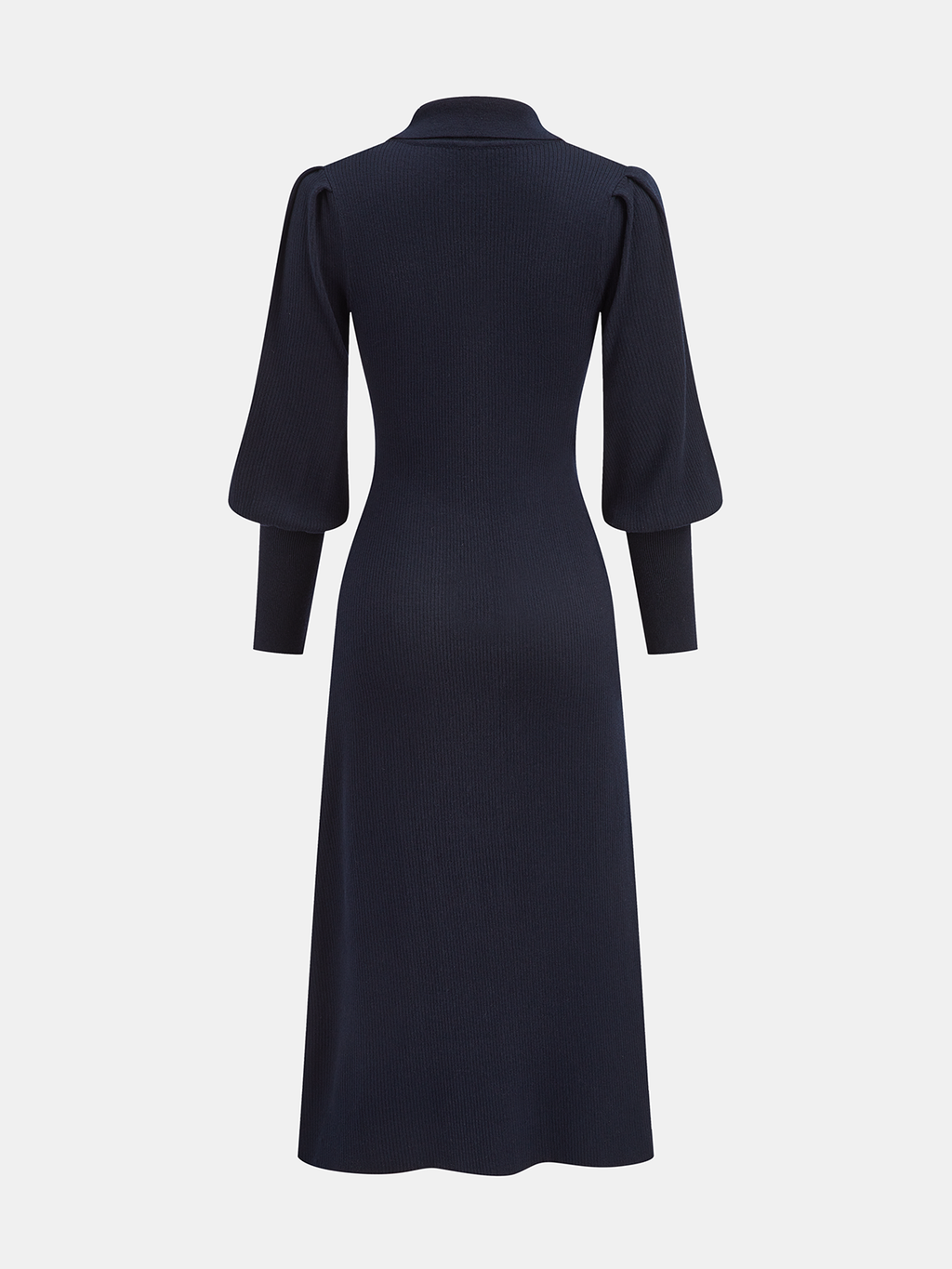 Wool Blend Midi Dress with Leg-Of-Mutton Sleeves