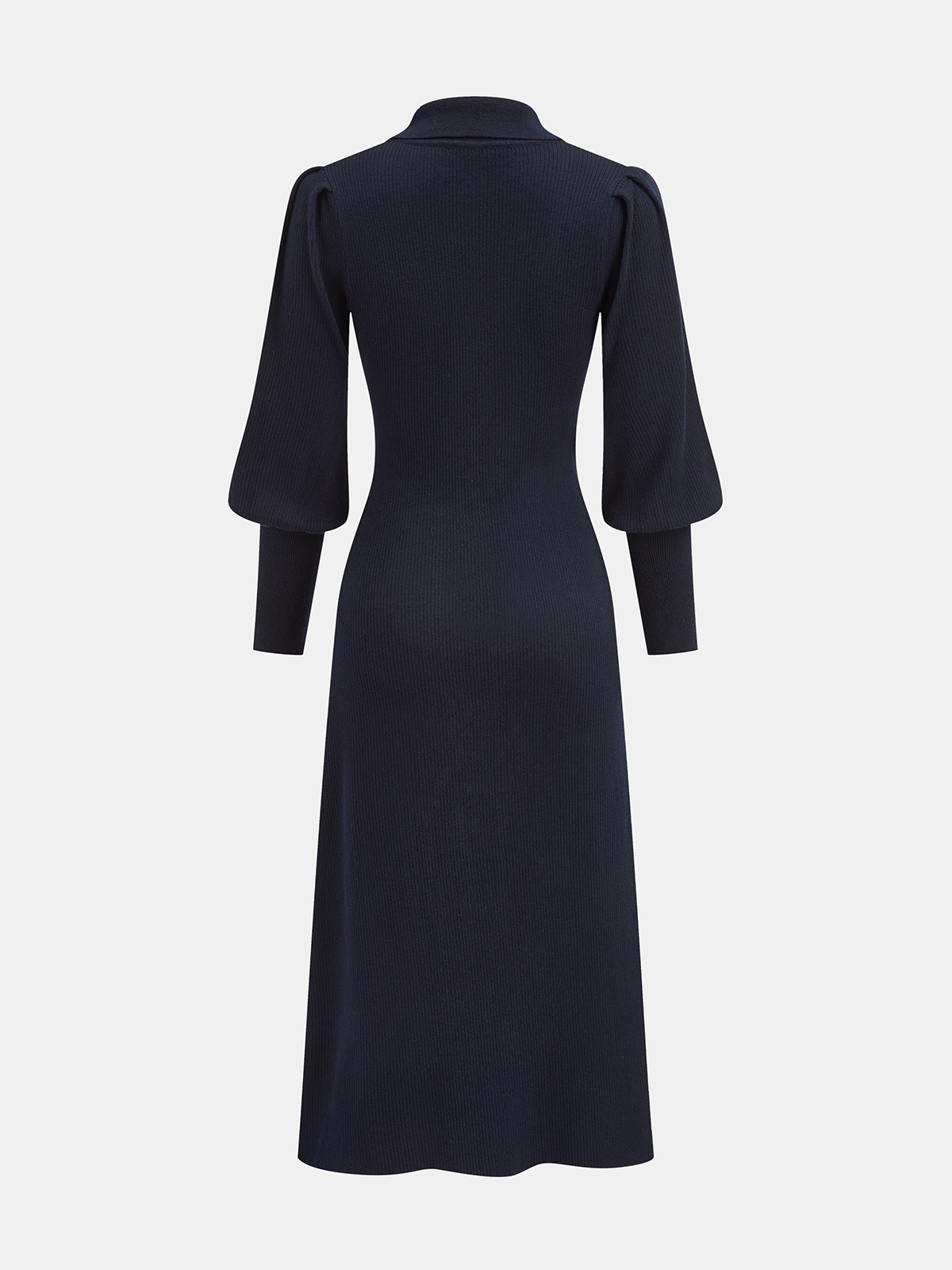 Wool Blend Midi Dress with Leg-Of-Mutton Sleeves