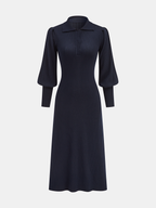 Wool Blend Midi Dress with Leg-Of-Mutton Sleeves
