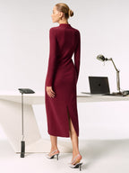 Metal Button Collared Knit Maxi Dress