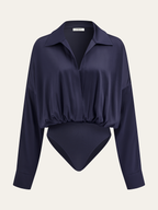 Sleek Satin Bodysuit with Collar and Long Sleeves