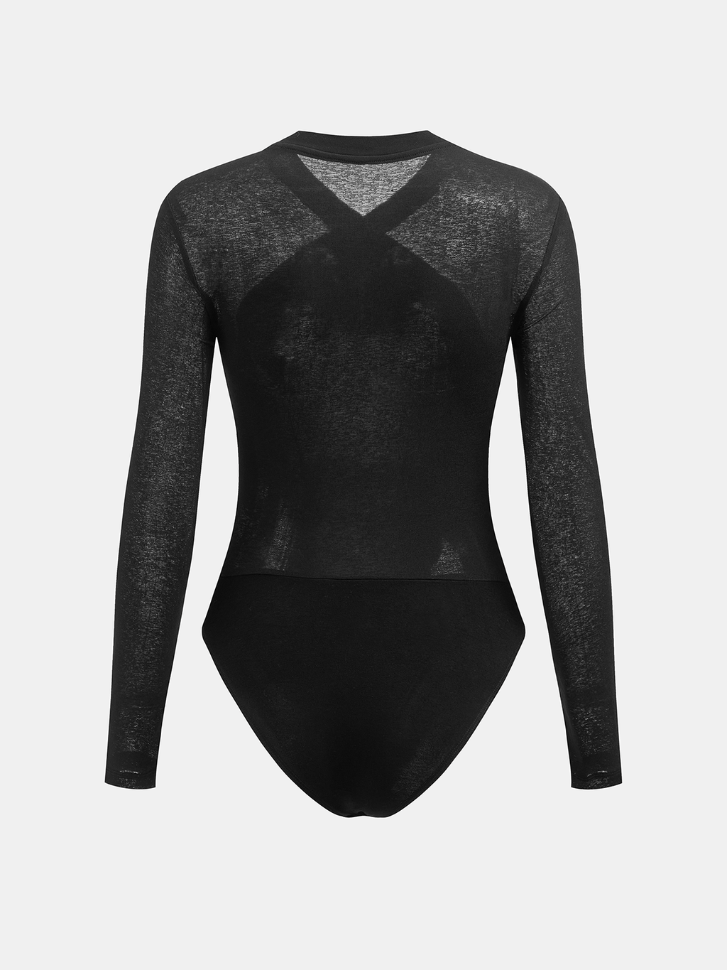 Sheer Panel Long Sleeve Cross-Front Bodysuit