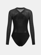 Sheer Panel Long Sleeve Cross-Front Bodysuit
