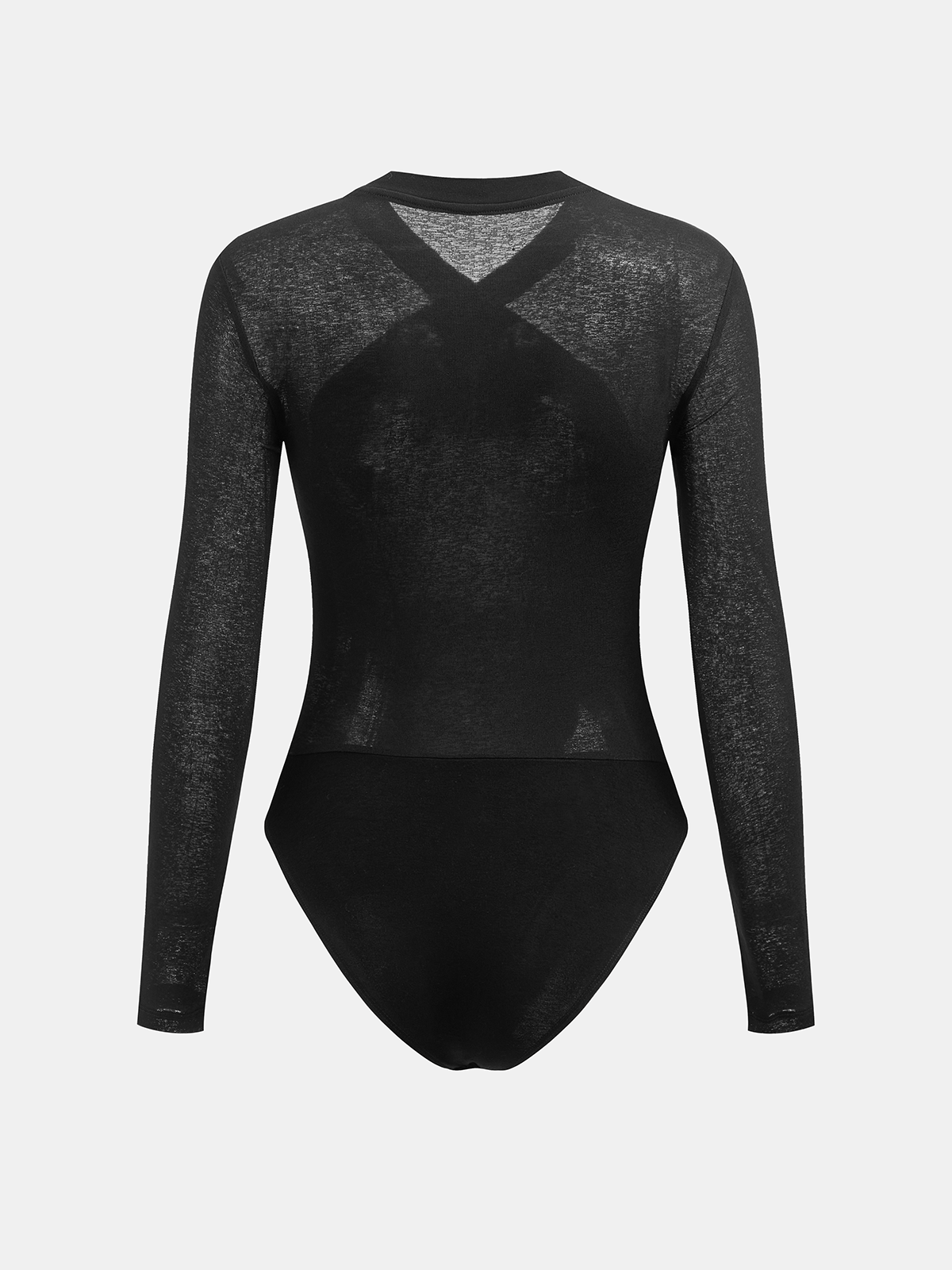 Sheer Panel Long Sleeve Cross-Front Bodysuit
