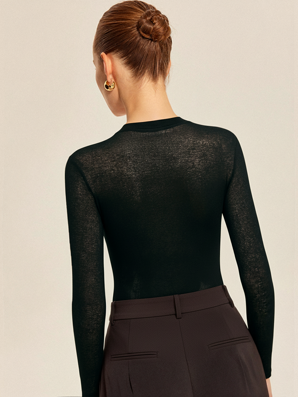 Sheer Panel Long Sleeve Cross-Front Bodysuit