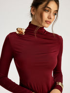 Metallic Floral Ruched Mock Neck Maxi Dress