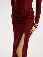 Metallic Floral Ruched Mock Neck Maxi Dress
