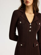 Lapel Metal Accent Sweater Maxi Dress