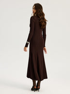Lapel Metal Accent Sweater Maxi Dress