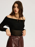 Off-Shoulder Long Sleeve Top Without Bra Support