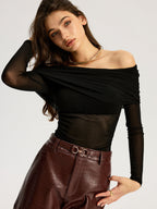 Off-Shoulder Long Sleeve Top Without Bra Support