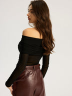 Off-Shoulder Long Sleeve Top Without Bra Support