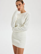 Cozy Cable Knit Crewneck Long Sweater Dress