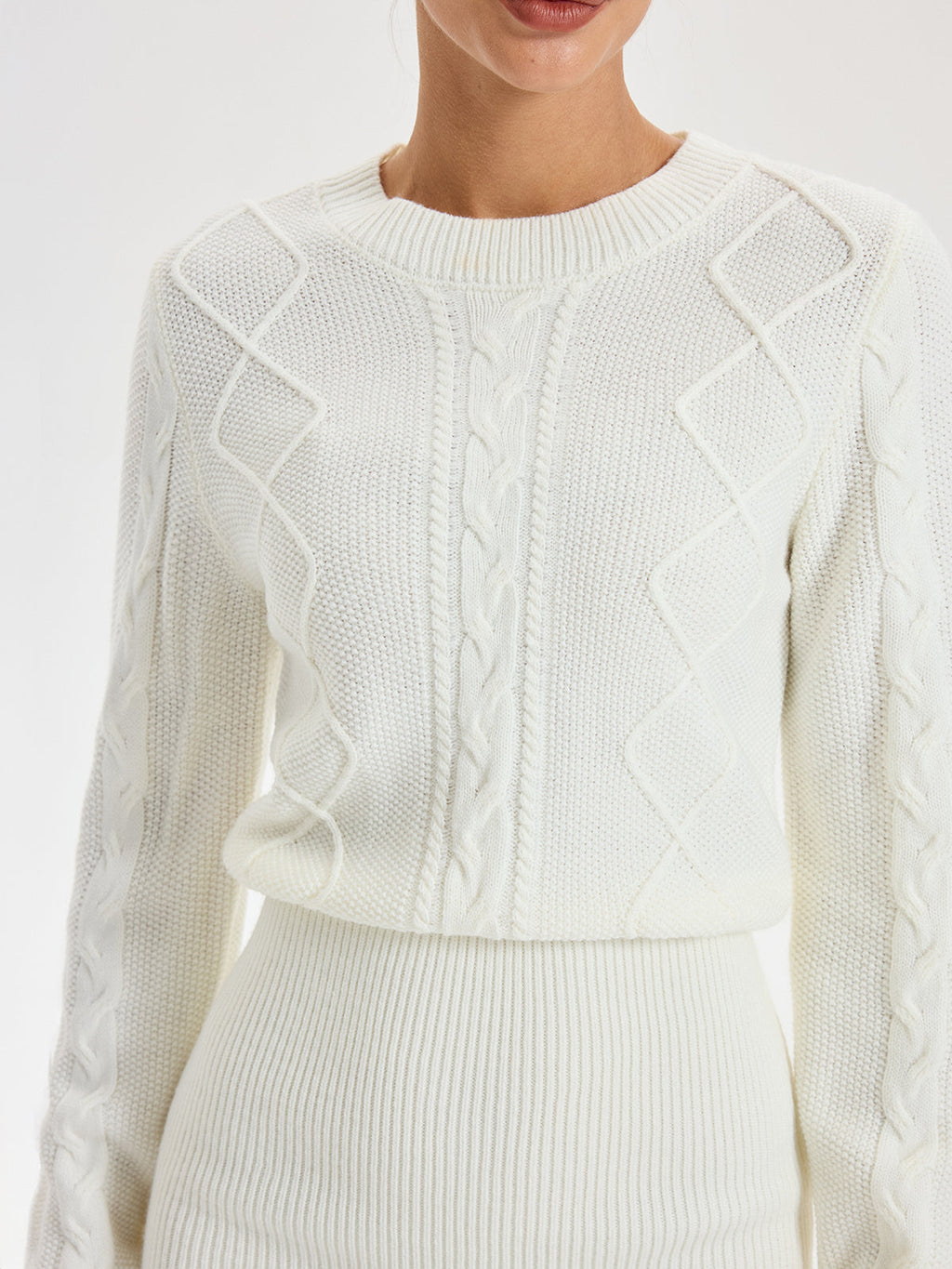 Cozy Cable Knit Crewneck Long Sweater Dress