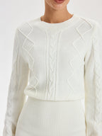 Cozy Cable Knit Crewneck Long Sweater Dress