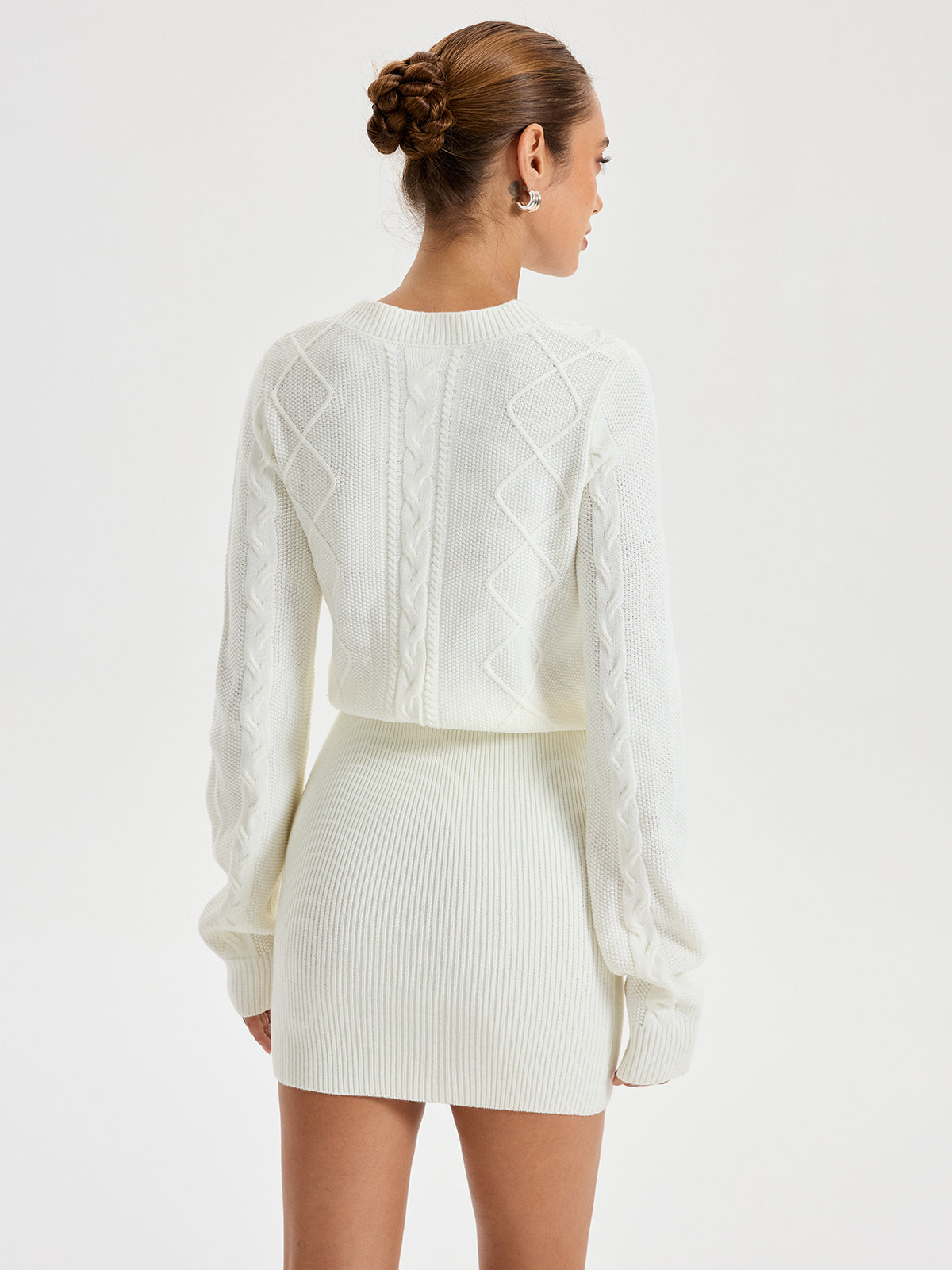 Cozy Cable Knit Crewneck Long Sweater Dress