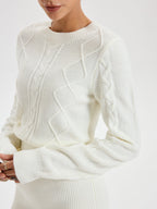 Cozy Cable Knit Crewneck Long Sweater Dress