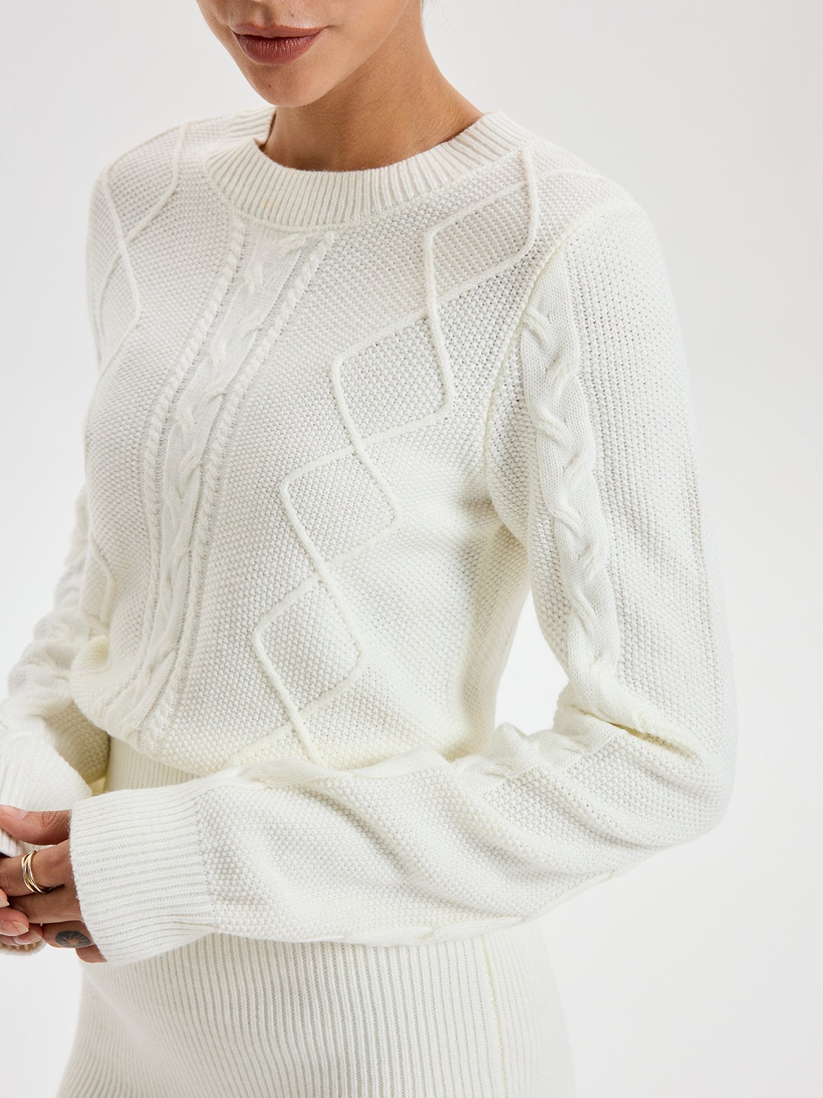 Cozy Cable Knit Crewneck Long Sweater Dress