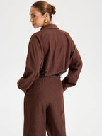 Pinstripe Long Sleeve Bodysuit with Shirt Collar