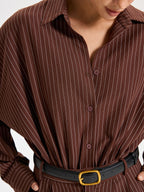 Pinstripe Long Sleeve Bodysuit with Shirt Collar