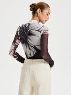 Mesh Bodysuit with Elegant Floral Print Detail