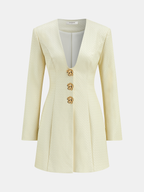 Floral Metallic Button Detail Faux Leather Mini Dress