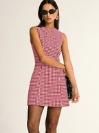 Chic Houndstooth Pattern Sleeveless A-Line Mini Dress