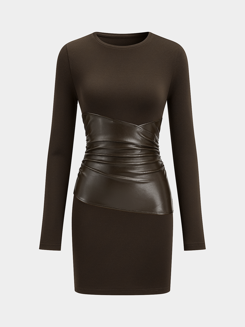 Knit Dress with PU Leather Panels, Long Sleeve