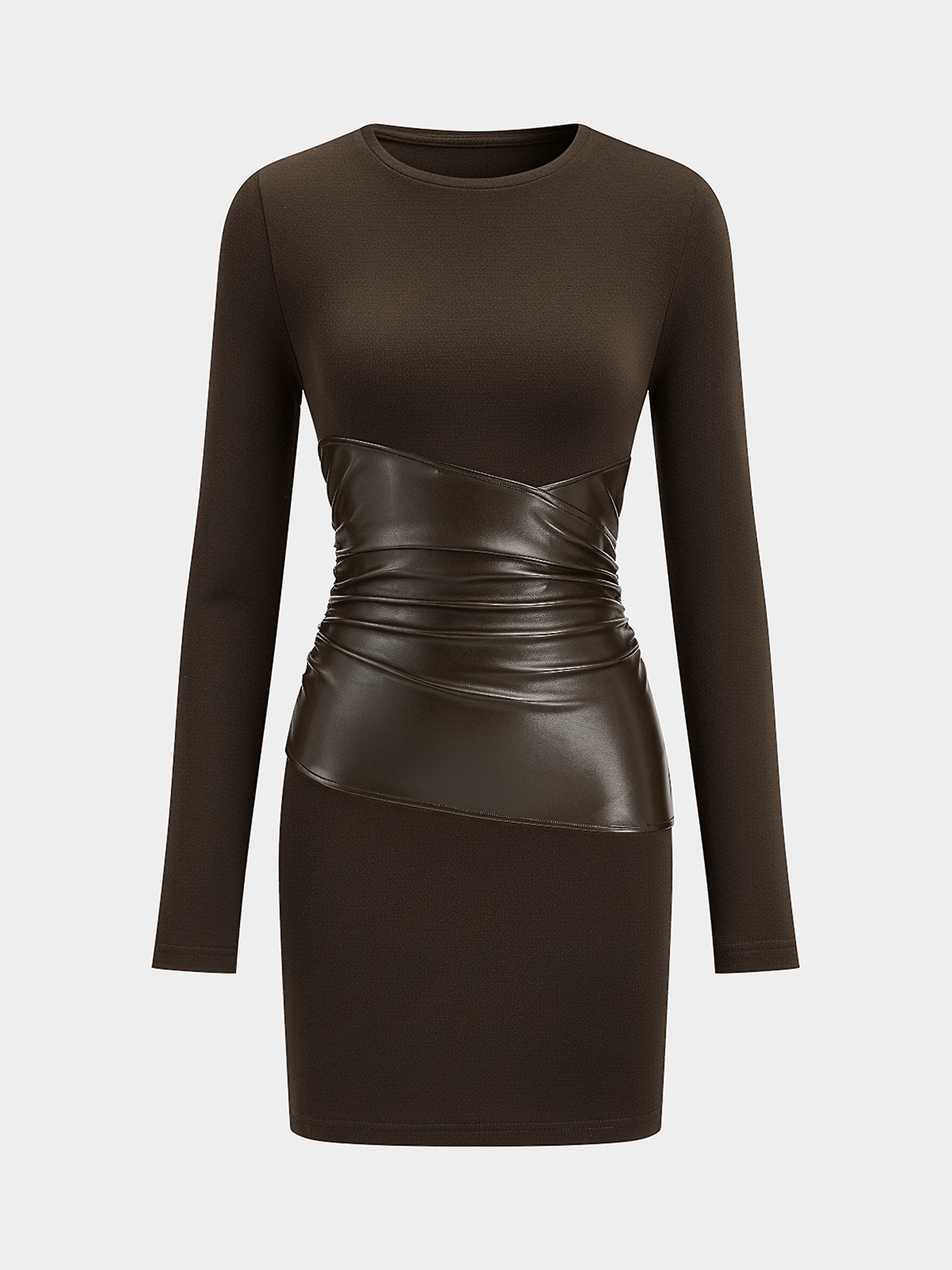 Knit Dress with PU Leather Panels, Long Sleeve
