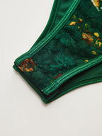Floral Embroidered Bustier Corset Bodysuit with Lace