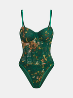 Floral Embroidered Bustier Corset Bodysuit with Lace