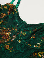 Floral Embroidered Bustier Corset Bodysuit with Lace