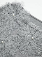 3D Floral Embellished Fitted Soft Knit Top with Pearls