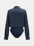 Sleek Satin Bodysuit with Elegant V-neck Design