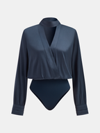 Sleek Satin Bodysuit with Elegant V-neck Design