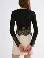 Long Sleeve Top with Delicate Lace Hem Detail