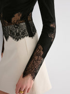 Long Sleeve Top with Delicate Lace Hem Detail
