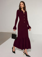 Collared Knit Maxi Dress with Mermaid Hem