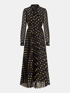 Long Sleeve Foil Spot A-Line Maxi Dress
