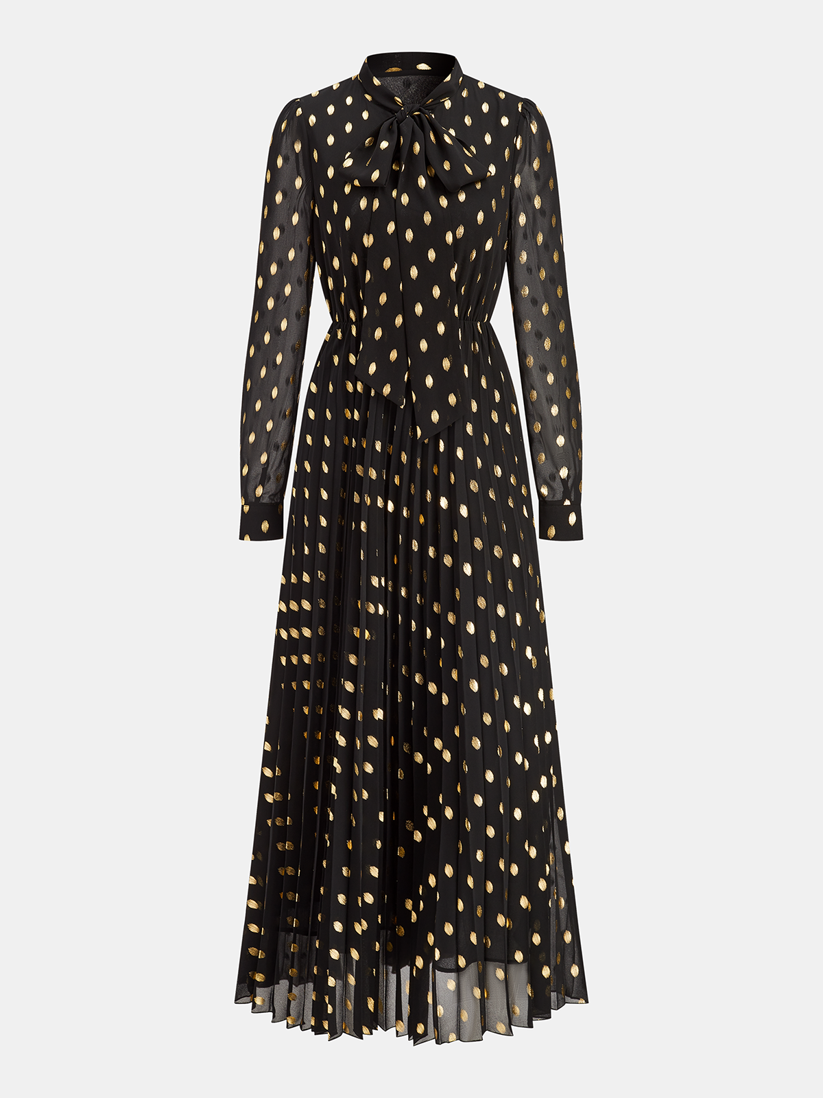 Foil Spot Pattern Long Sleeve A-Line Maxi Dress