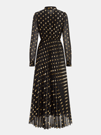 Foil Spot Pattern Long Sleeve A-Line Maxi Dress